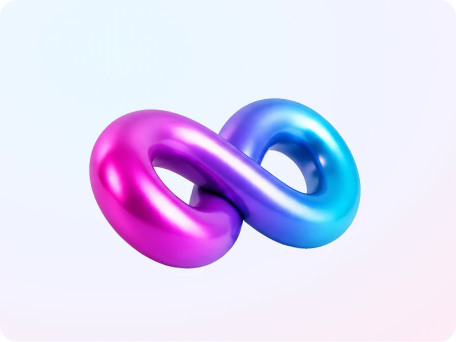 Símbolo de infinito 3D en degradé de la marca Scoops
